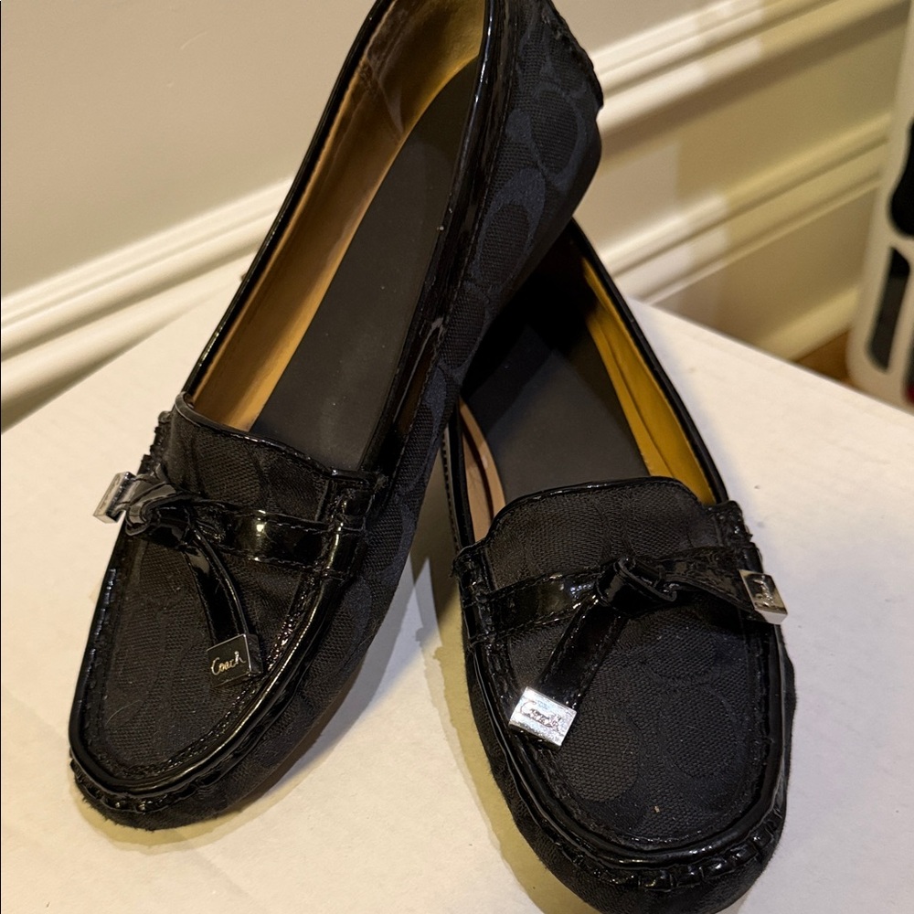 Coach Women's Black Signature patent trim Loafers - Picture 1 of 10